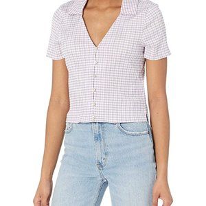 NWT Madewell Crinkled Y-Neck Button-Down Shirt in Plaid
